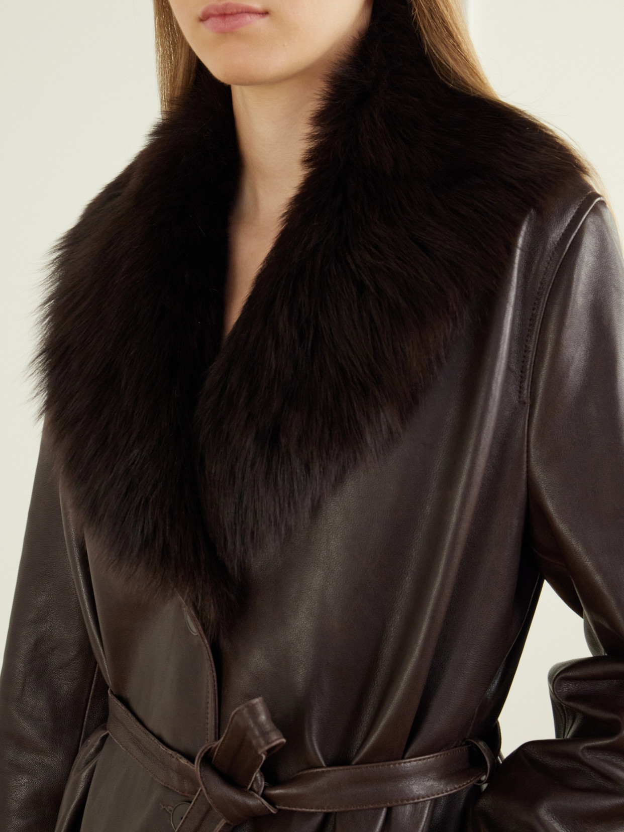 Niven Belted Shearling-Trimmed Leather Trench