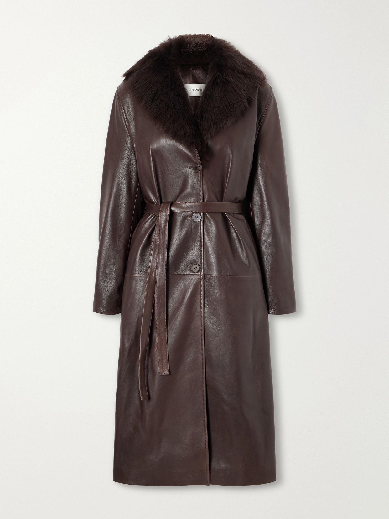 Niven belted shearling-trimmed leather trench