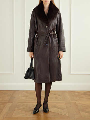 NOUR HAMMOUR Niven belted shearling-trimmed leather trench