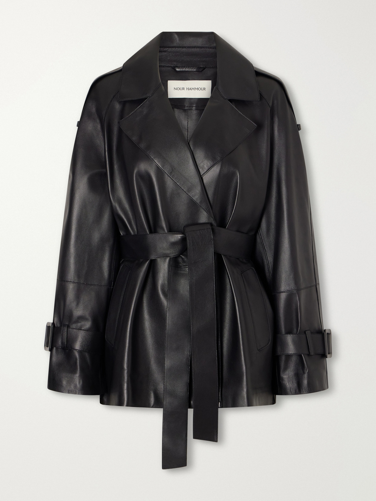 Nour Hammour Nera Belted Leather Jacket In Black