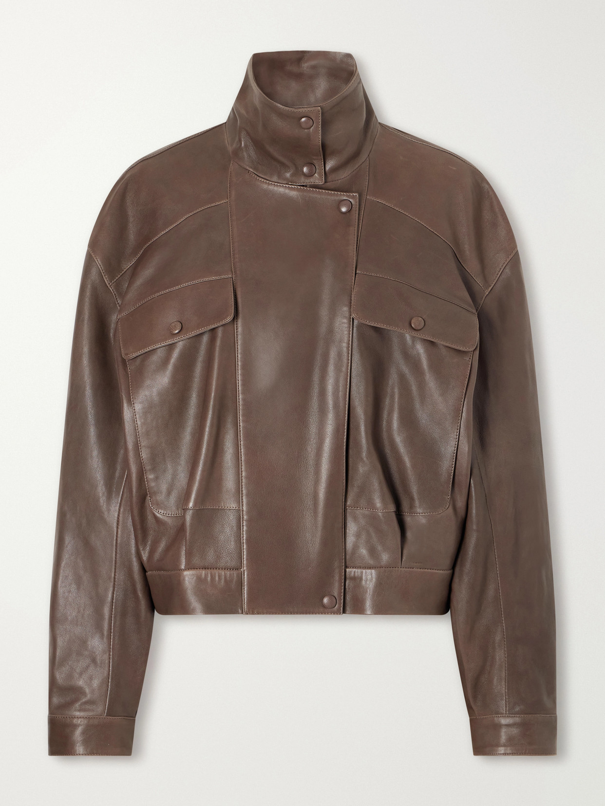 Nour Hammour Quincy Paneled Leather Jacket In Brown