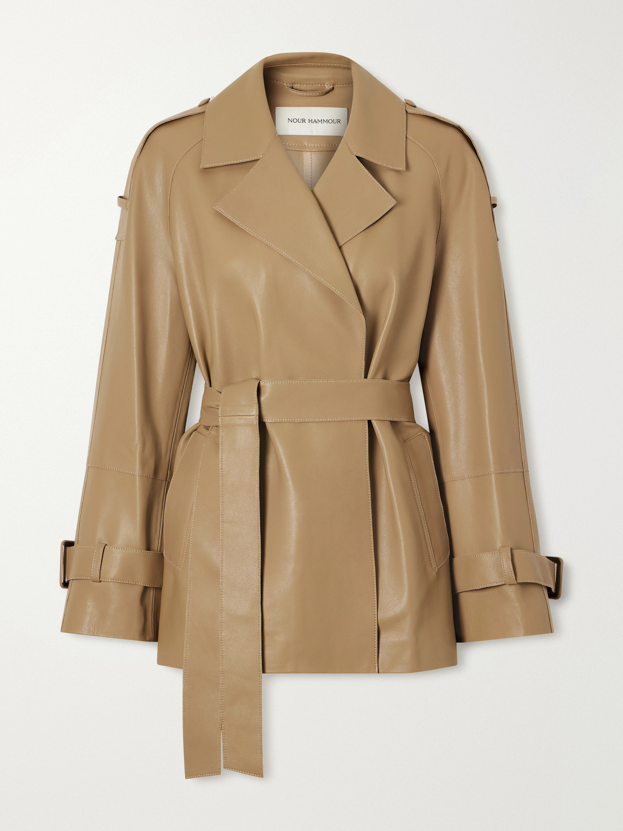 Nour Hammour Nera Leather Cropped Jacket In Nude