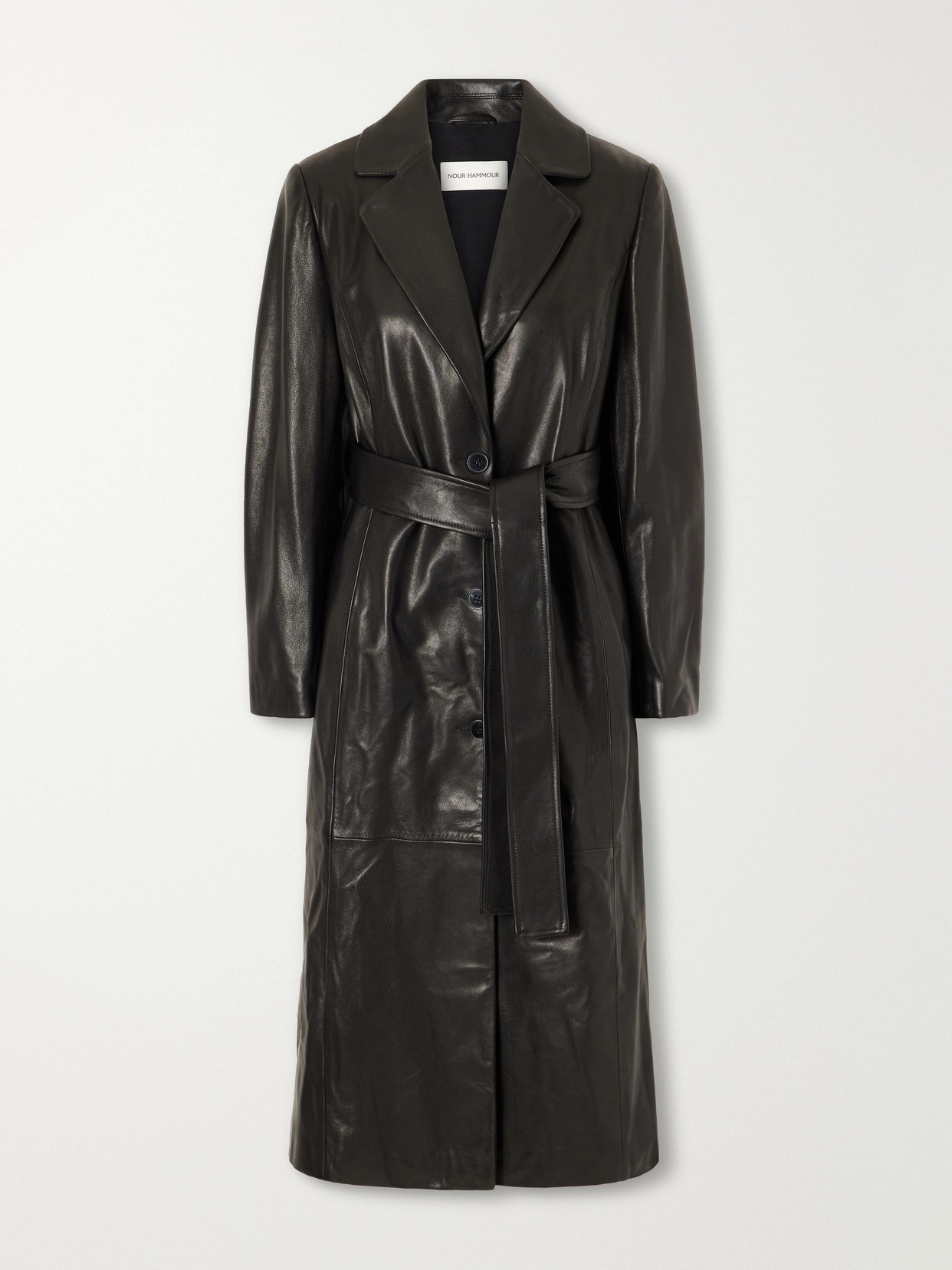 Nour Hammour Camden Belted Leather Coat In Black