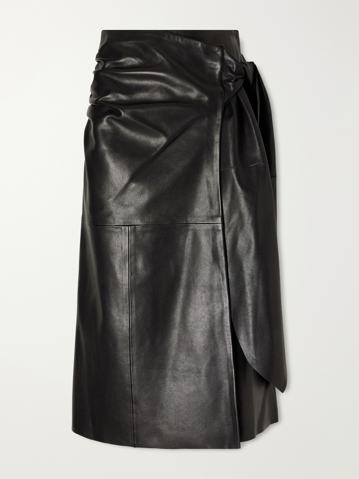 Nour Hammour Viret Knotted Paneled Leather Midi Skirt In Black