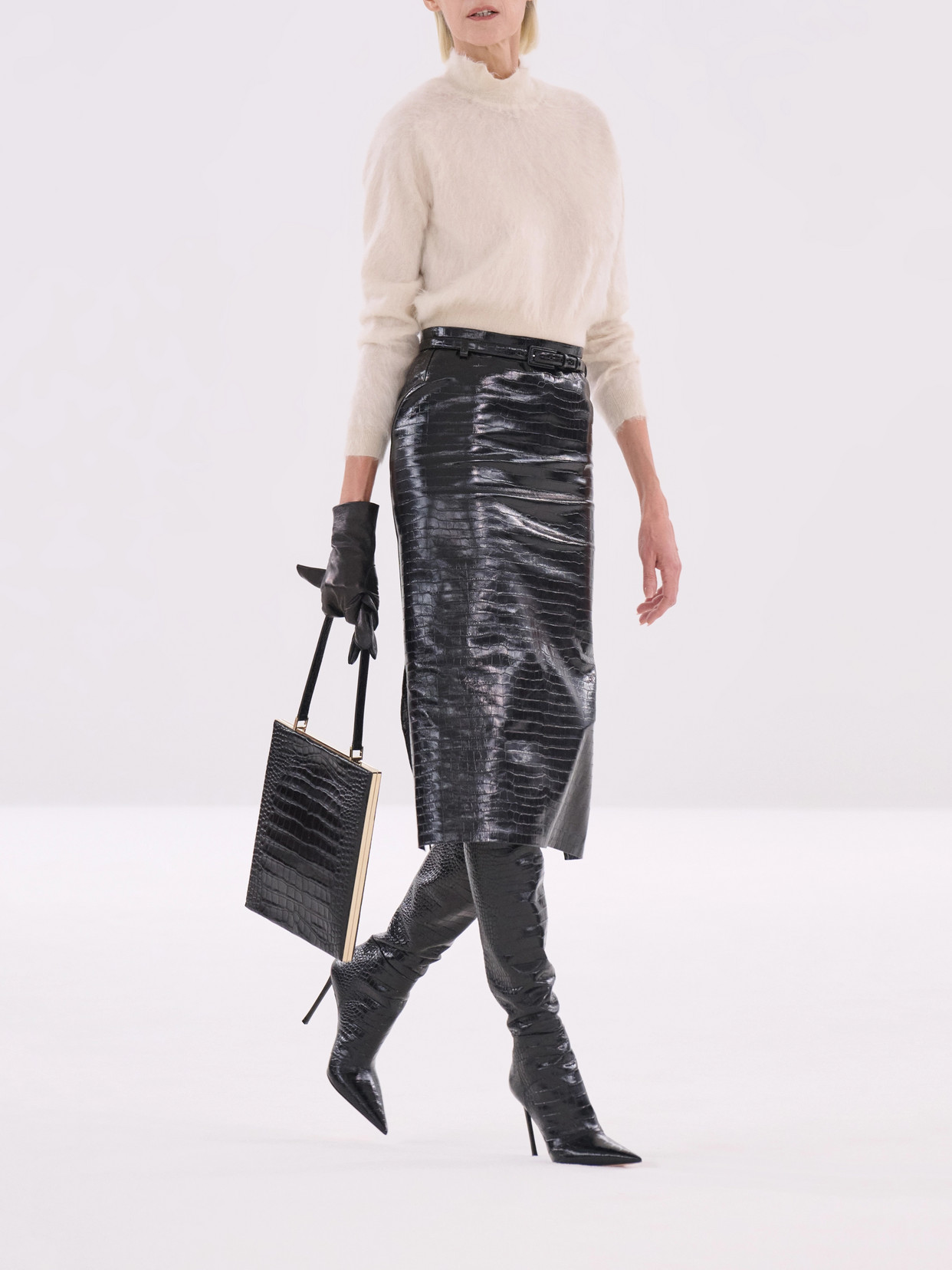 Belted Croc-Effect Midi