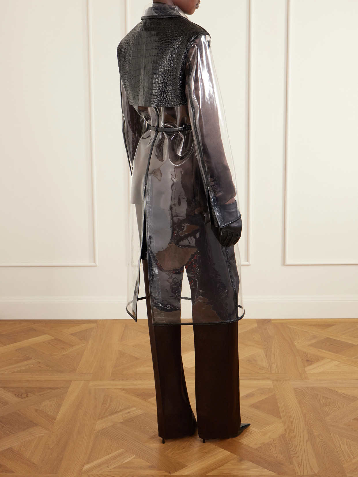 Croc-Effect Leather-Trimmed Tpu Coat