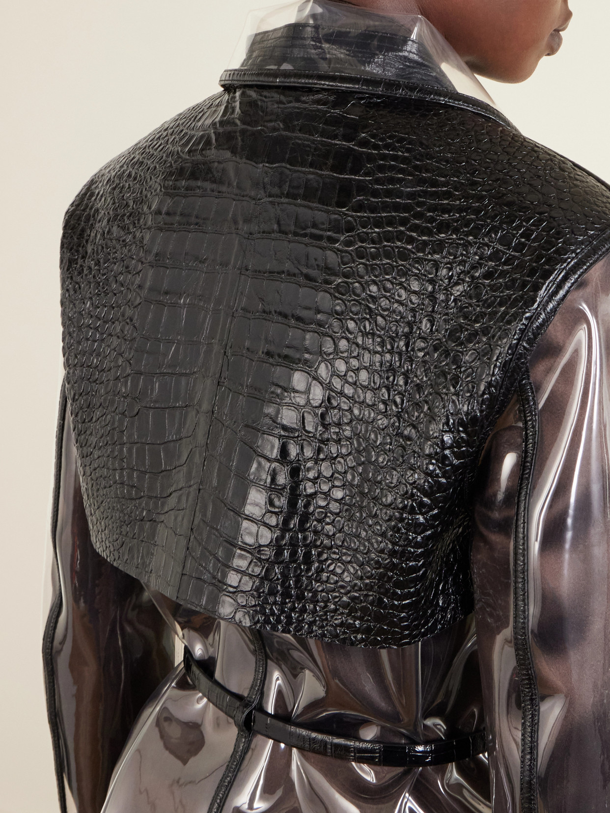 Croc-Effect Leather-Trimmed Tpu Coat