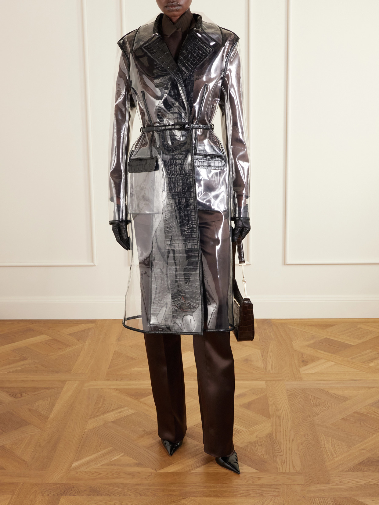 Croc-Effect Leather-Trimmed Tpu Coat