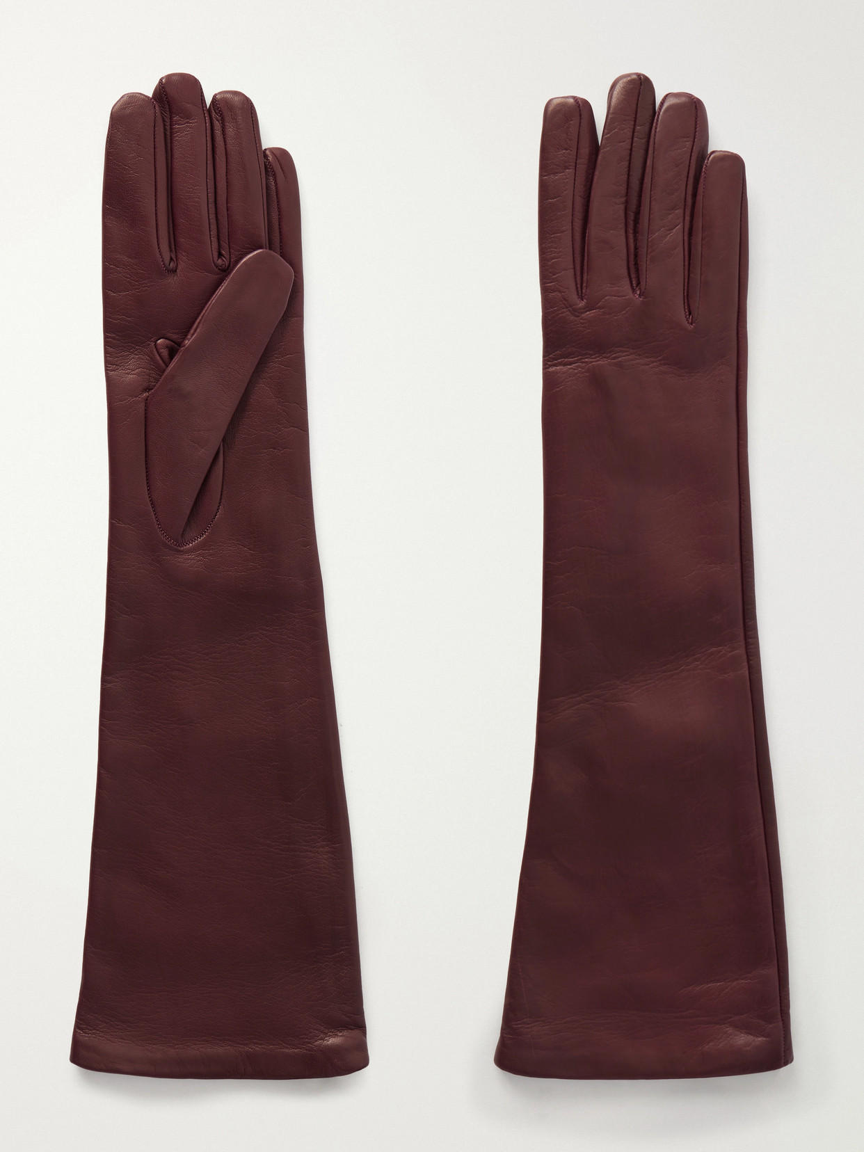 Nour Hammour Leather Gloves In Burgundy