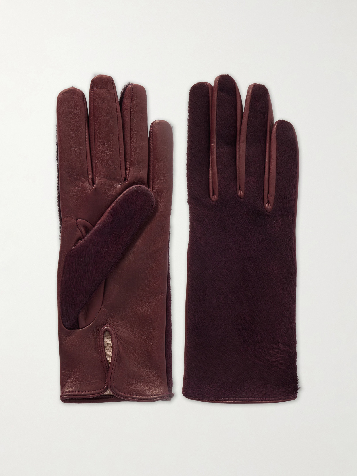 Nour Hammour Calf Hair Gloves In Burgundy