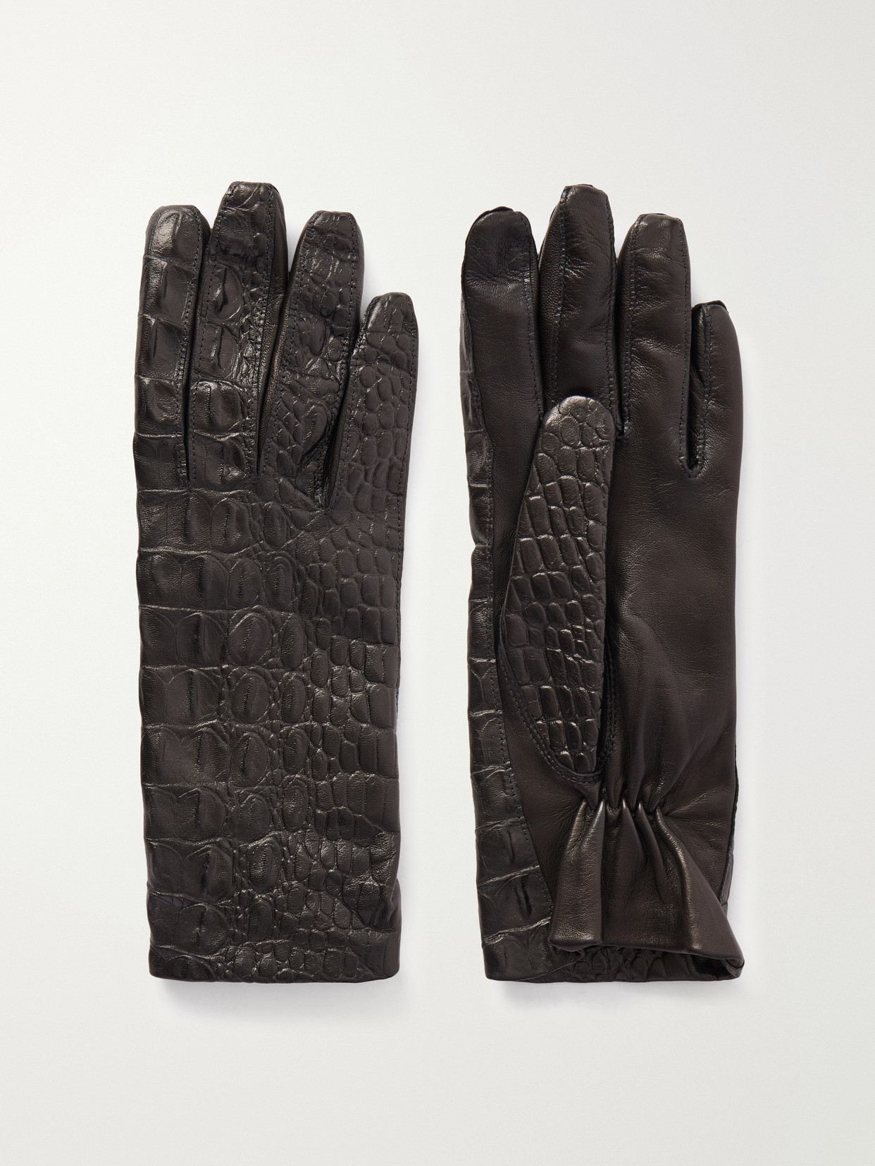 Nour Hammour Croc-effect Leather Gloves In Black