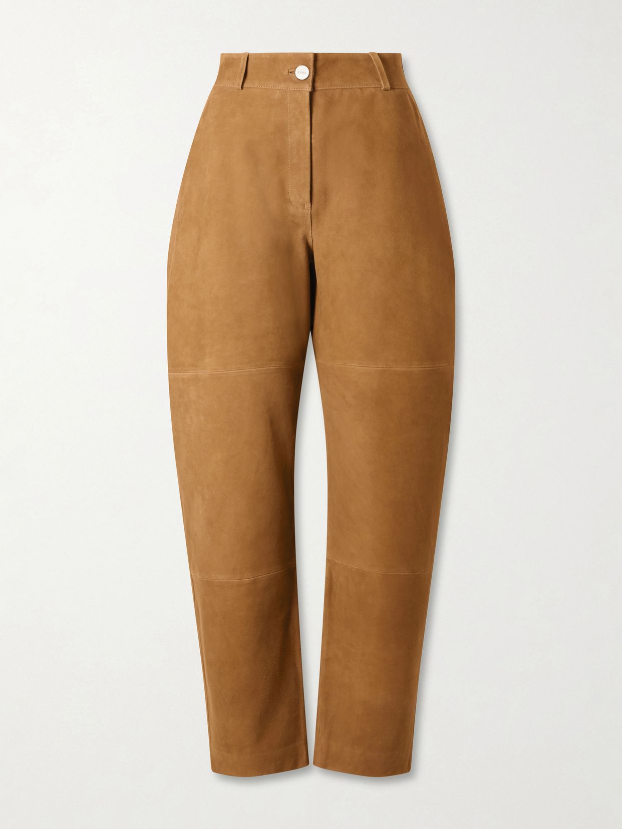 sculptural paneled suede barrel leg pants
