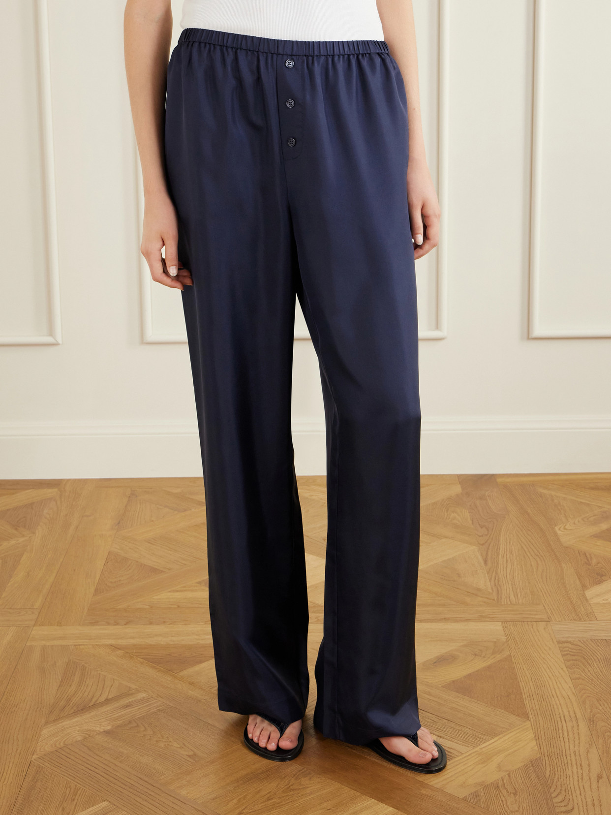 Rohe Silk-satin Wide-leg Pants In Blue