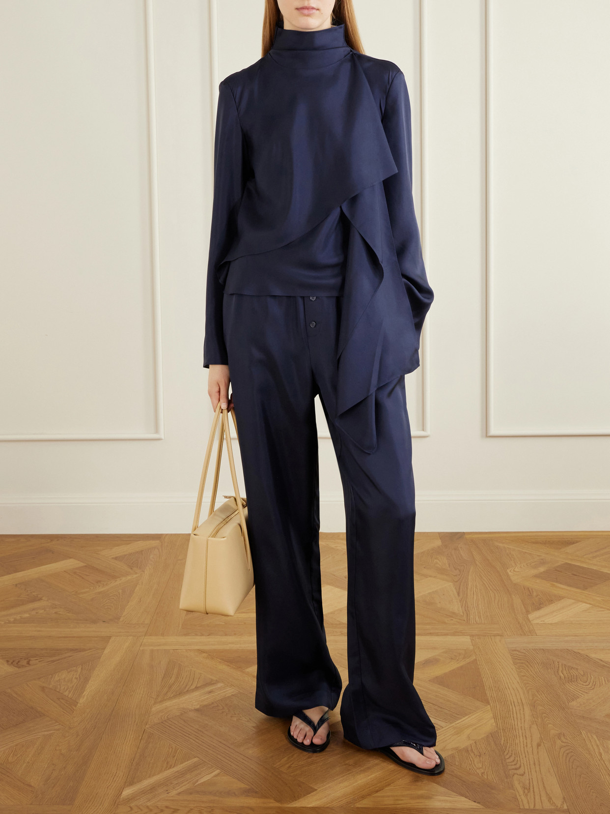 Rohe Silk-satin Wide-leg Pants In Blue