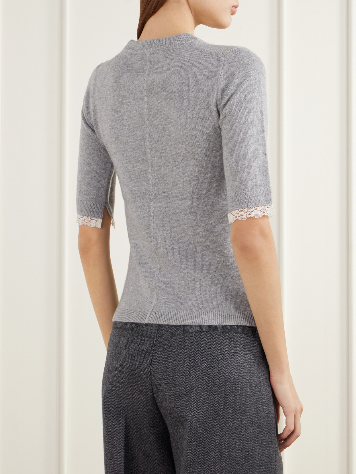 Lace-Trimmed Cashmere And Cotton-Blend T-Shirt