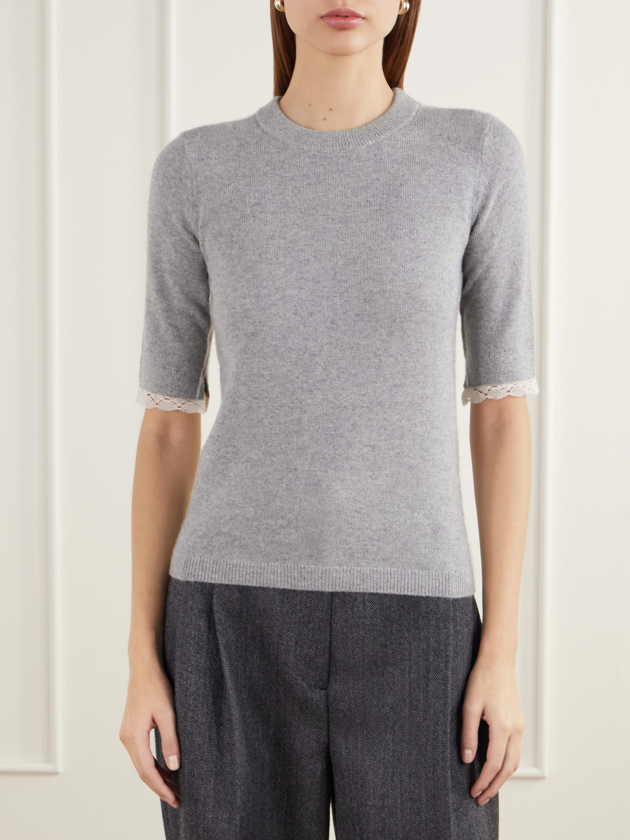 Lace-Trimmed Cashmere And Cotton-Blend T-Shirt