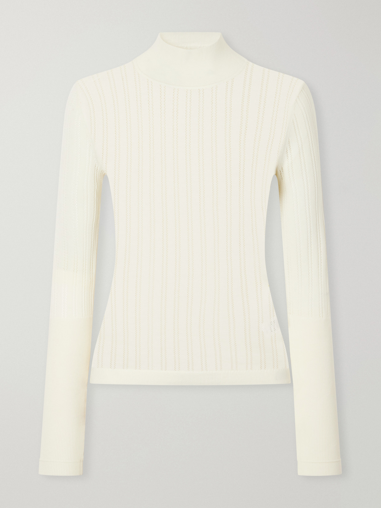 Pointelle-Knit Merino Wool Mock-Neck Top