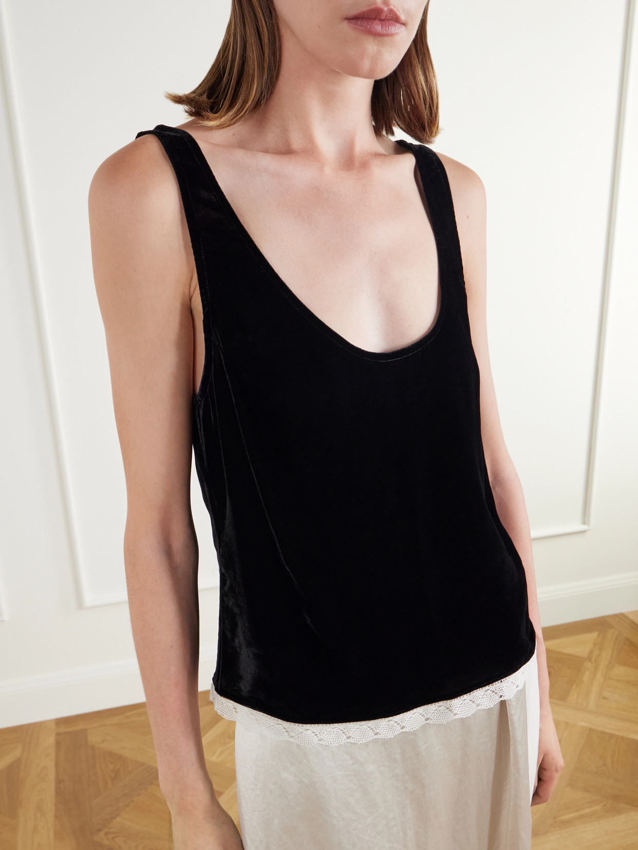 Lace-Trimmed Velvet Cami