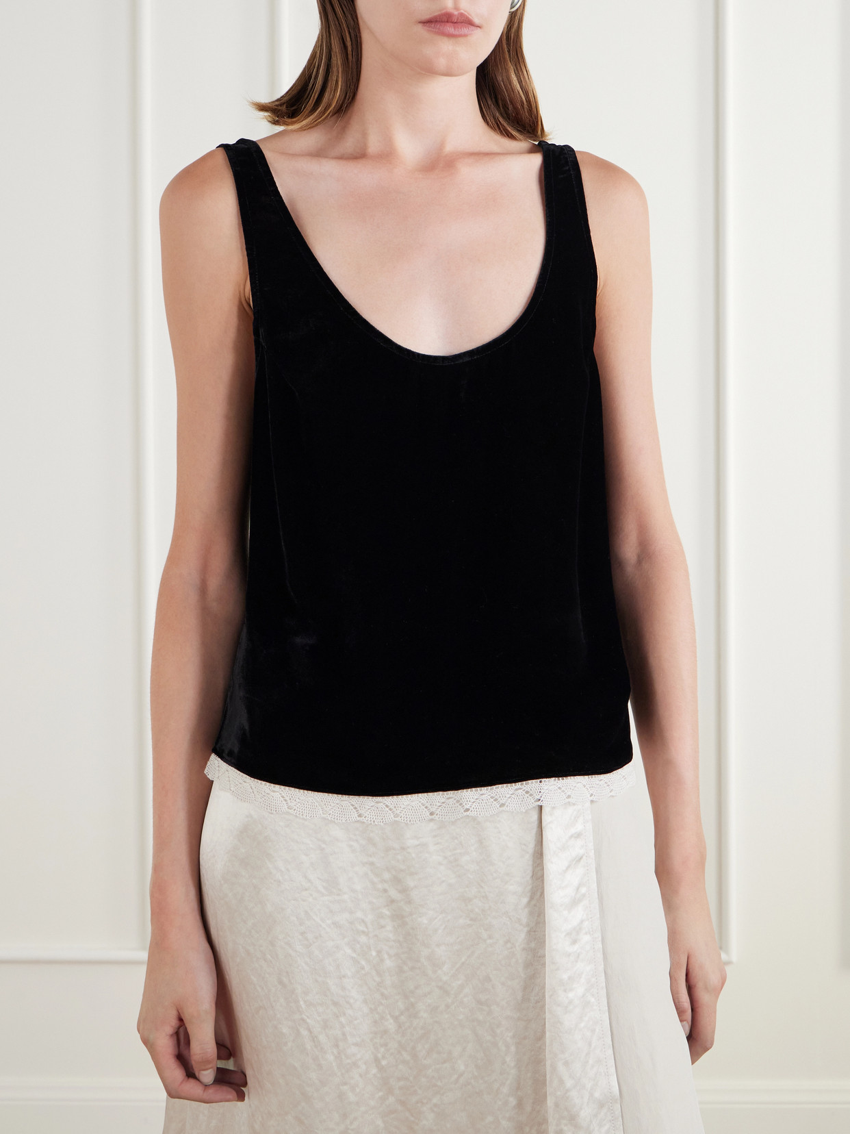 Lace-Trimmed Velvet Cami