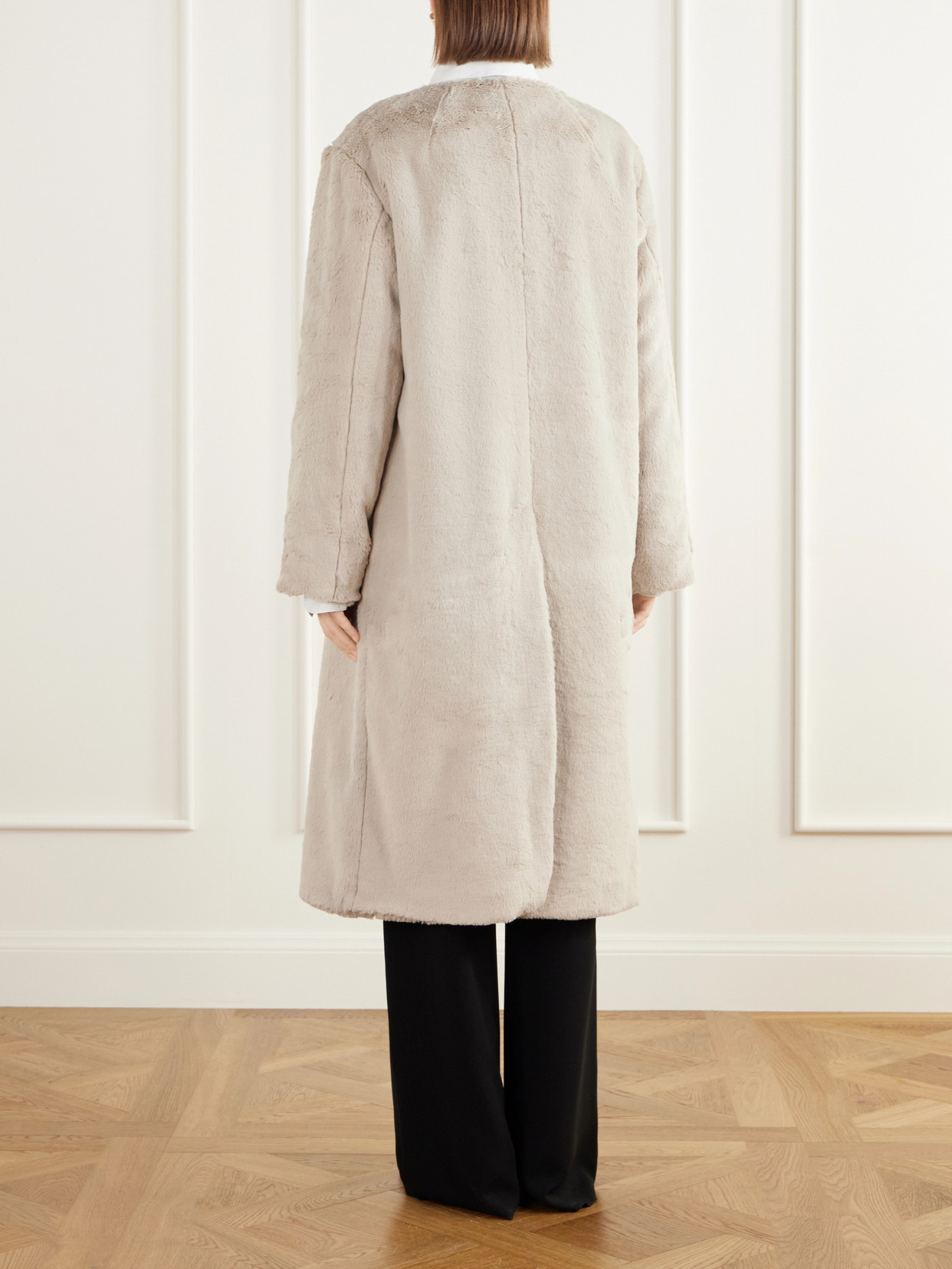Collarless Plush Coat