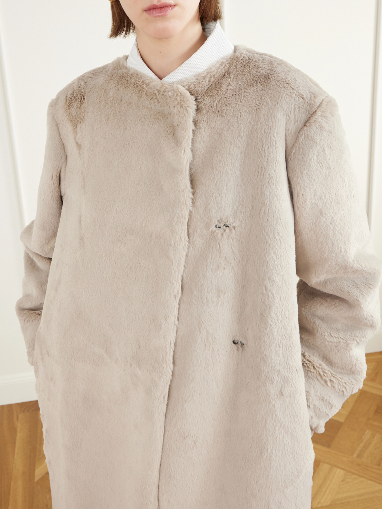 Collarless Plush Coat