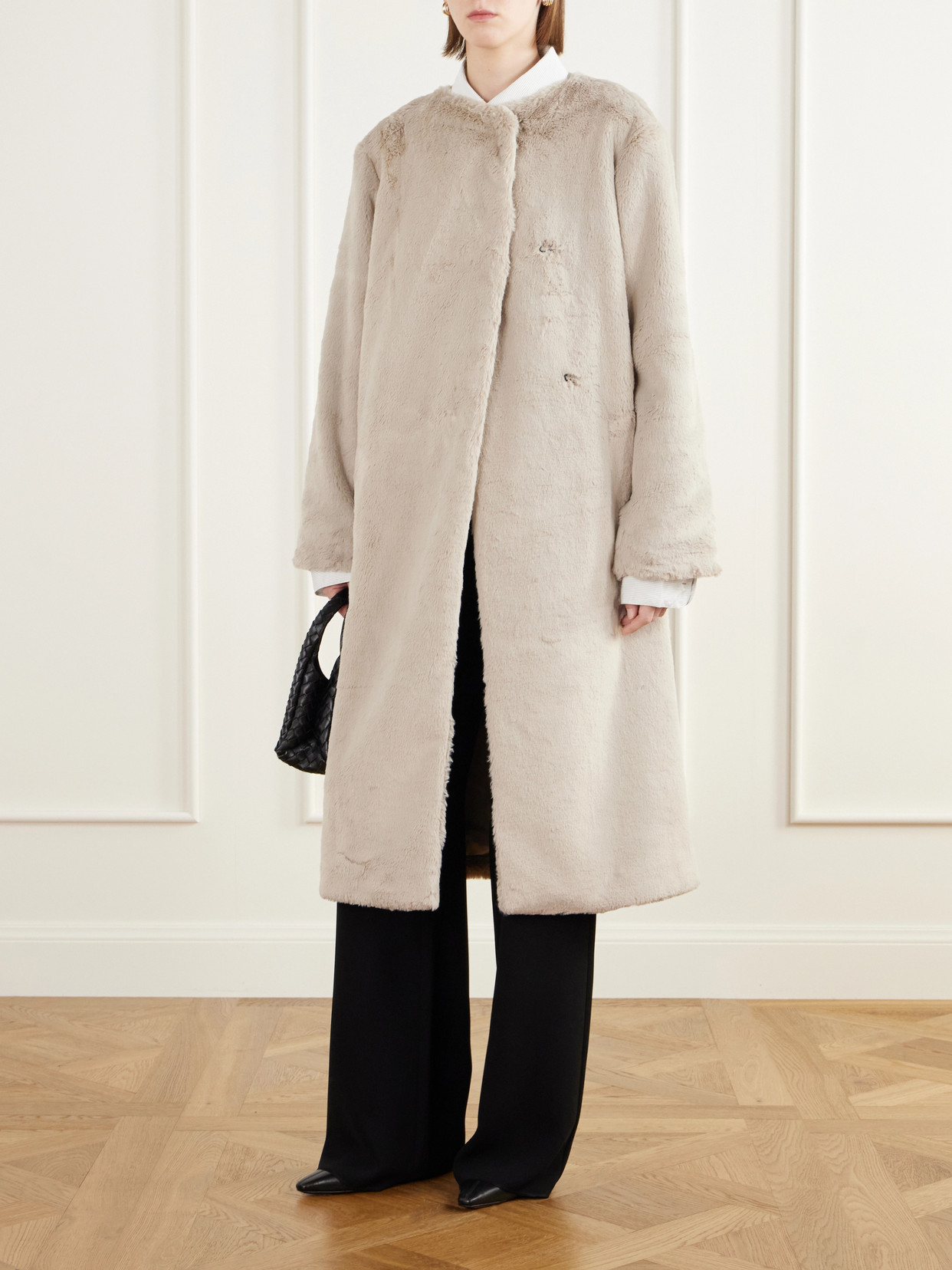 Collarless Plush Coat