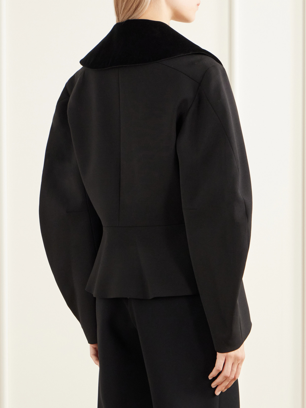 Jiani Double-Breatsted Velvet-Trimmed Wool-Crepe Jacket