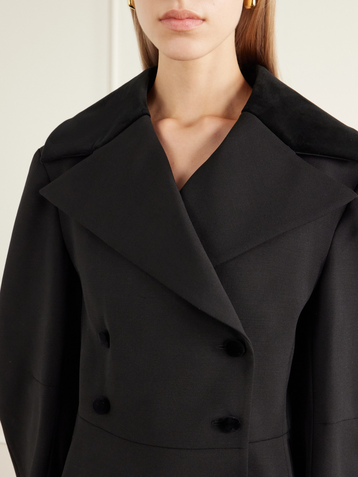 Jiani Double-Breatsted Velvet-Trimmed Wool-Crepe Jacket