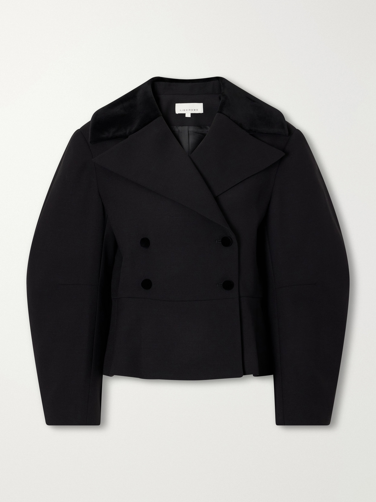 Jiani Double-Breatsted Velvet-Trimmed Wool-Crepe Jacket