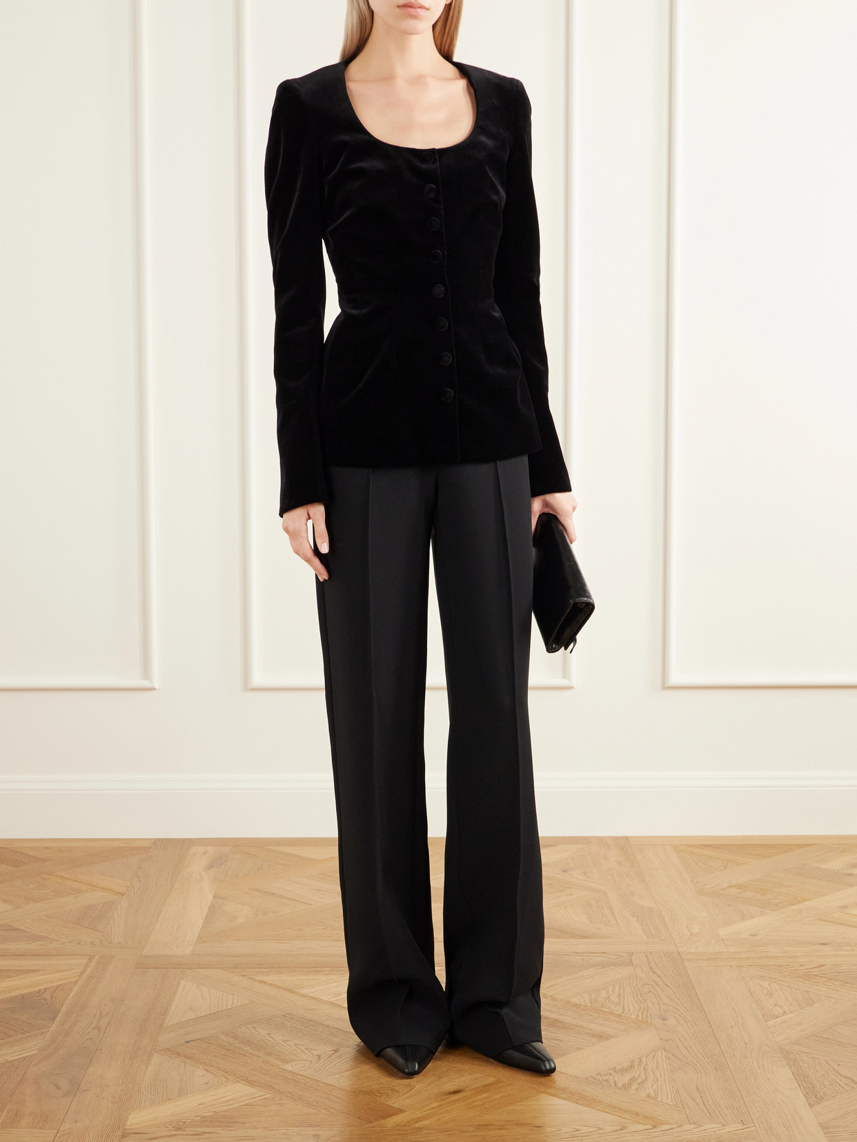 Amber Darted Cotton-Velvet Blouse
