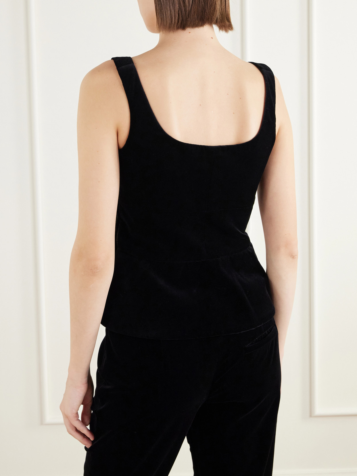 Peplum Cotton-Velvet Bustier Top