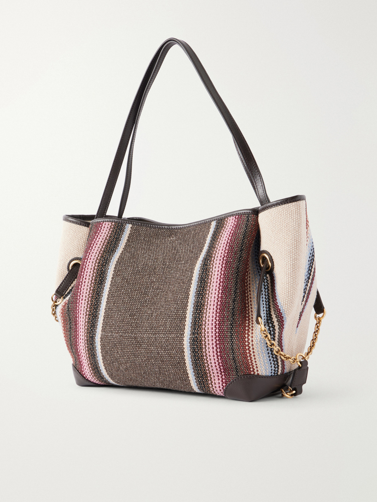 Chloé - Clover Leather-Trimmed Striped Tweed Tote