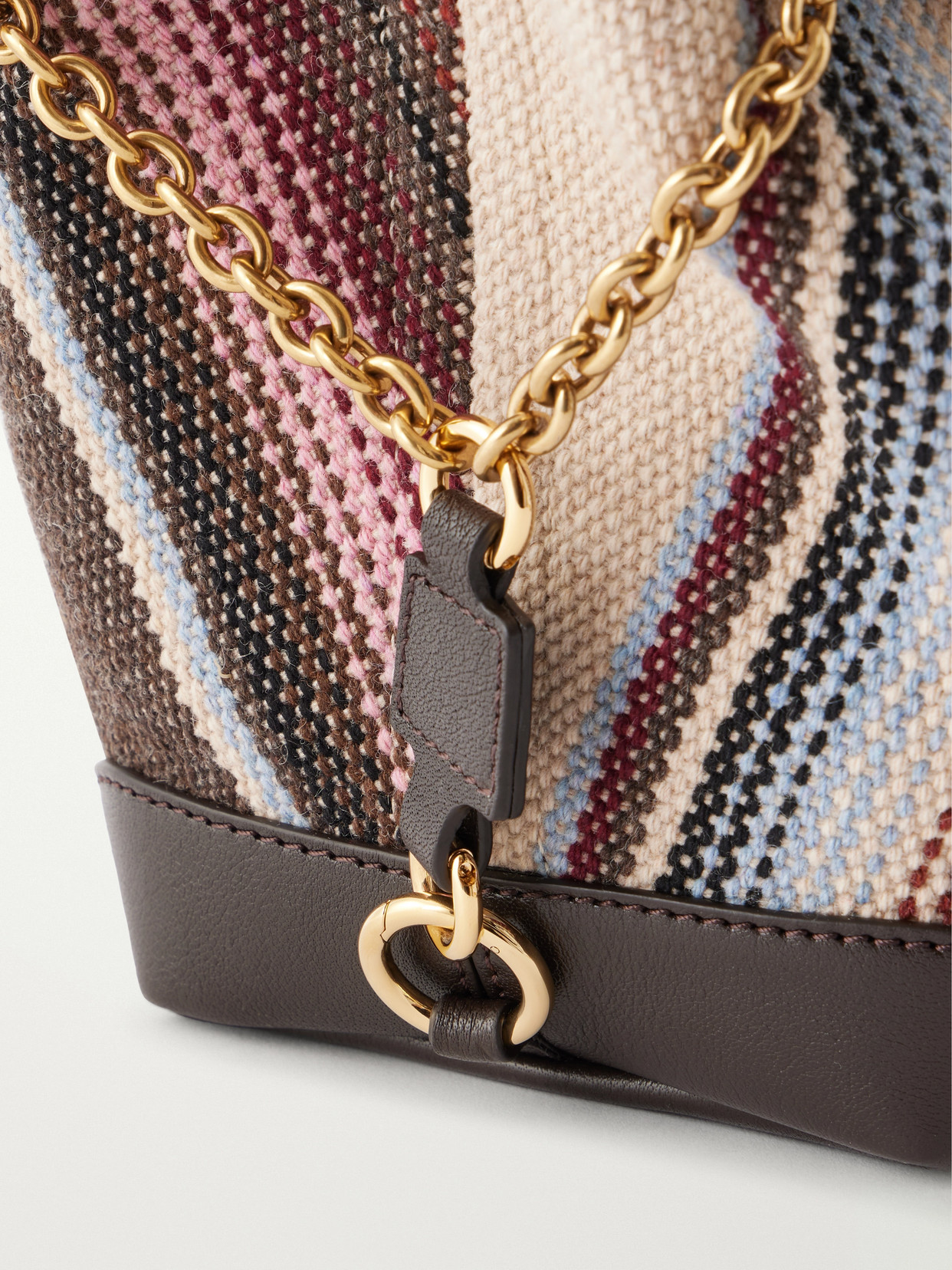 Chloé - Clover Leather-Trimmed Striped Tweed Tote