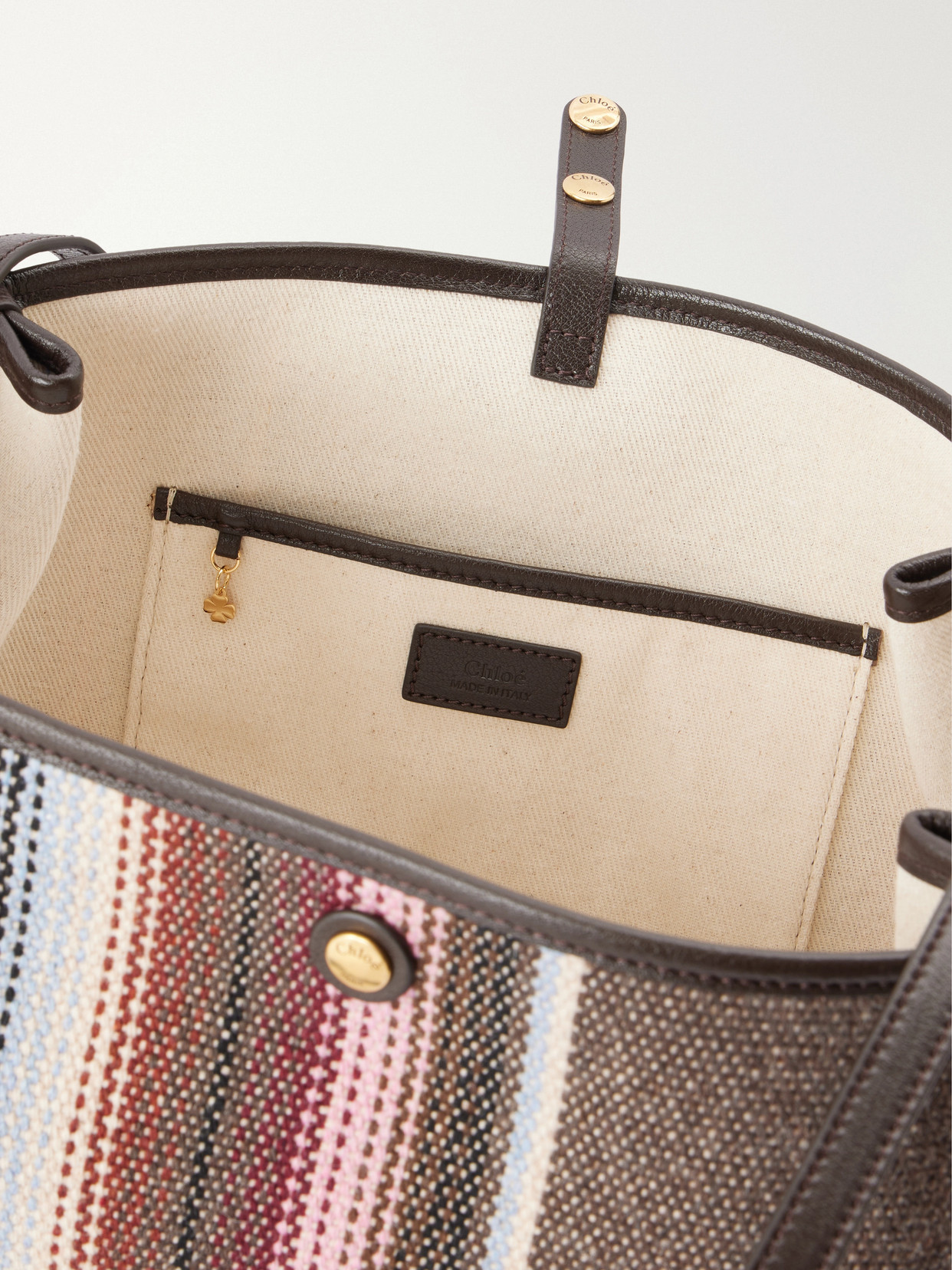 Chloé - Clover Leather-Trimmed Striped Tweed Tote