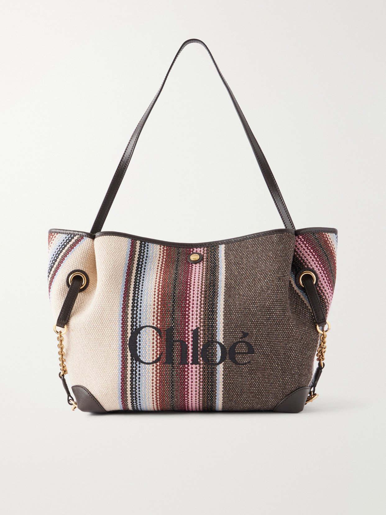 Chloé - Clover Leather-Trimmed Striped Tweed Tote