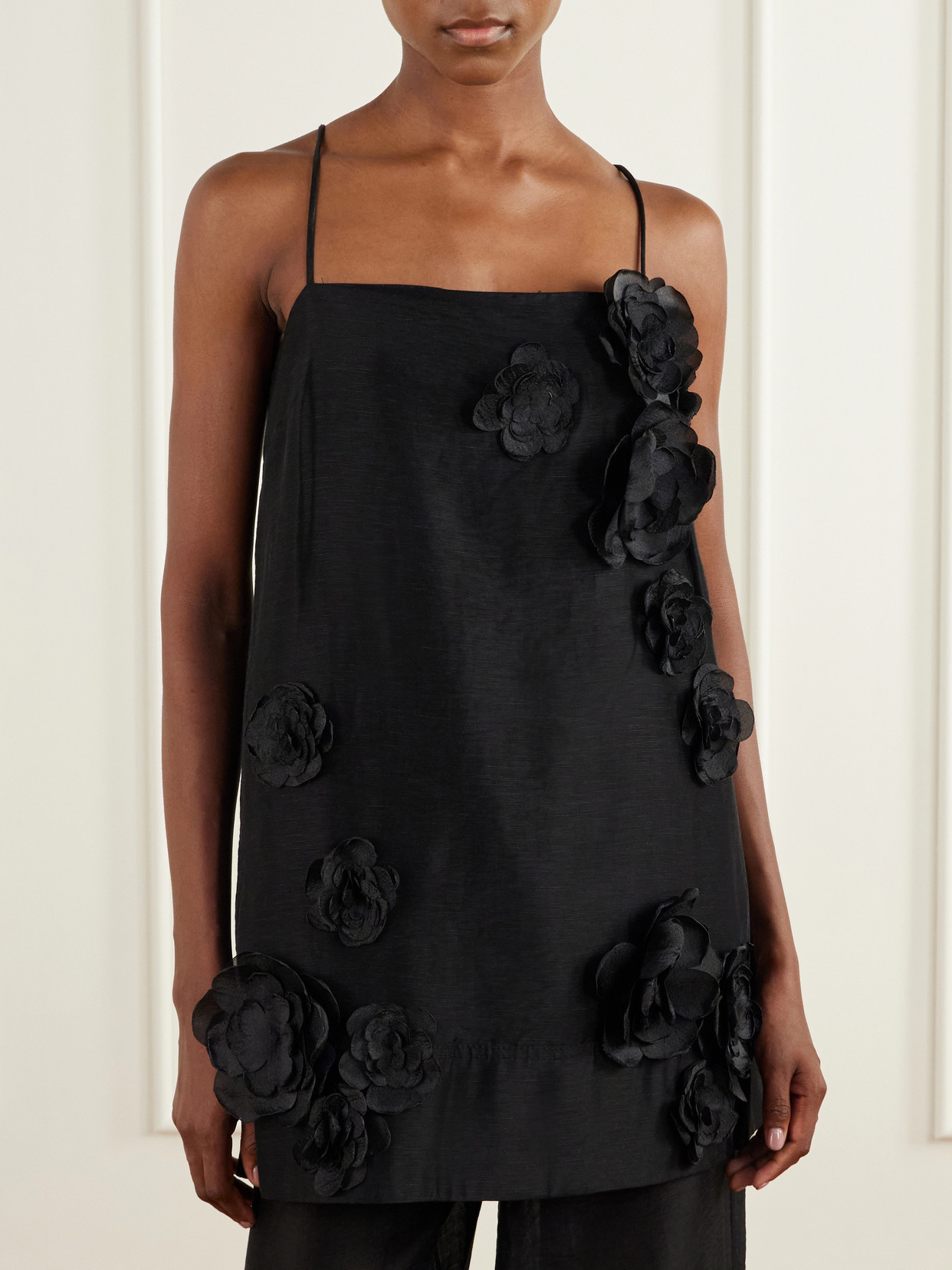 Cloudscape Flower-Appliqué Lyocell And Linen-Blend Tank Top