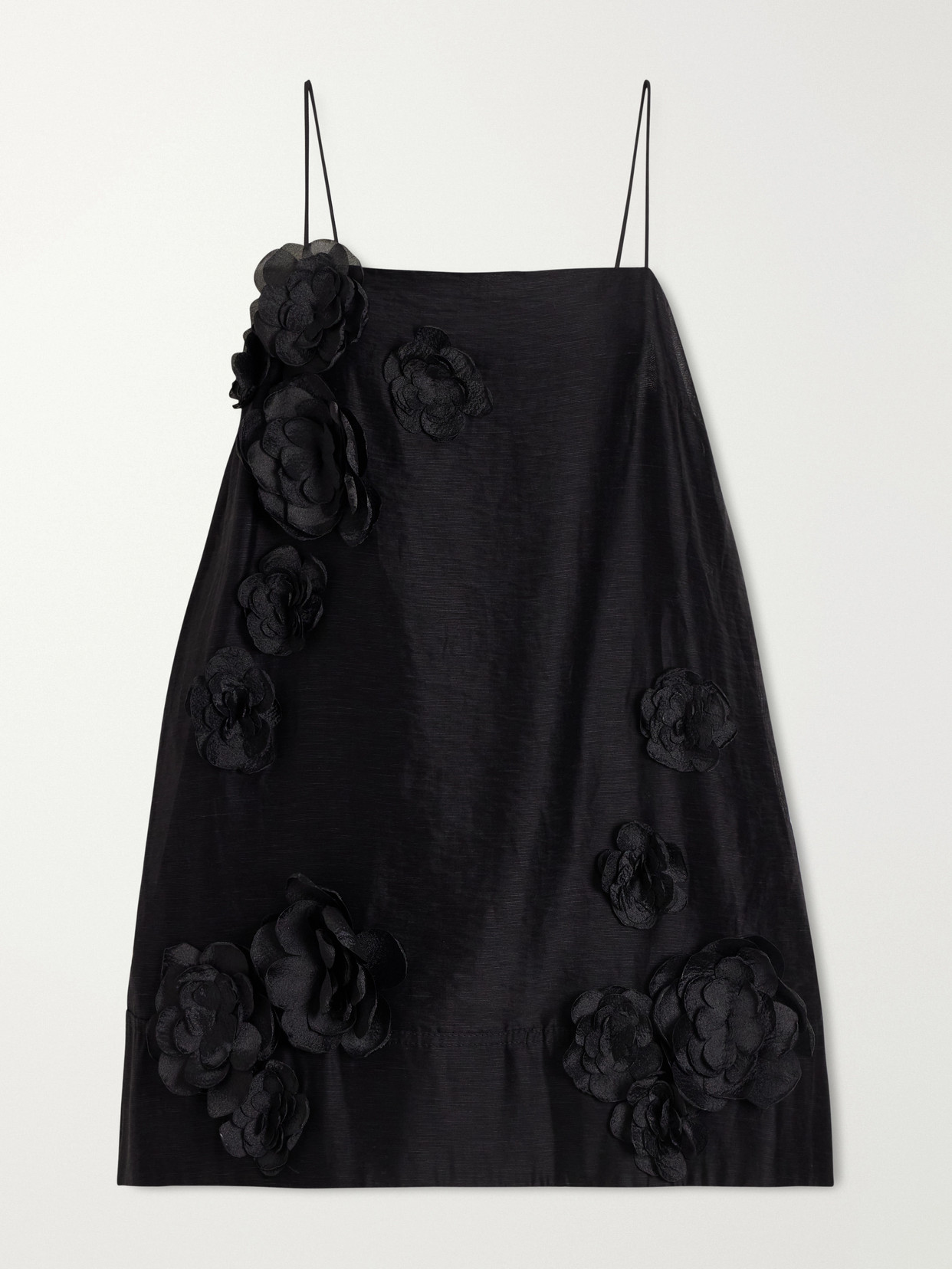 Aje Cloudscape Flower-appliqué Lyocell And Linen-blend Tank Top In Black