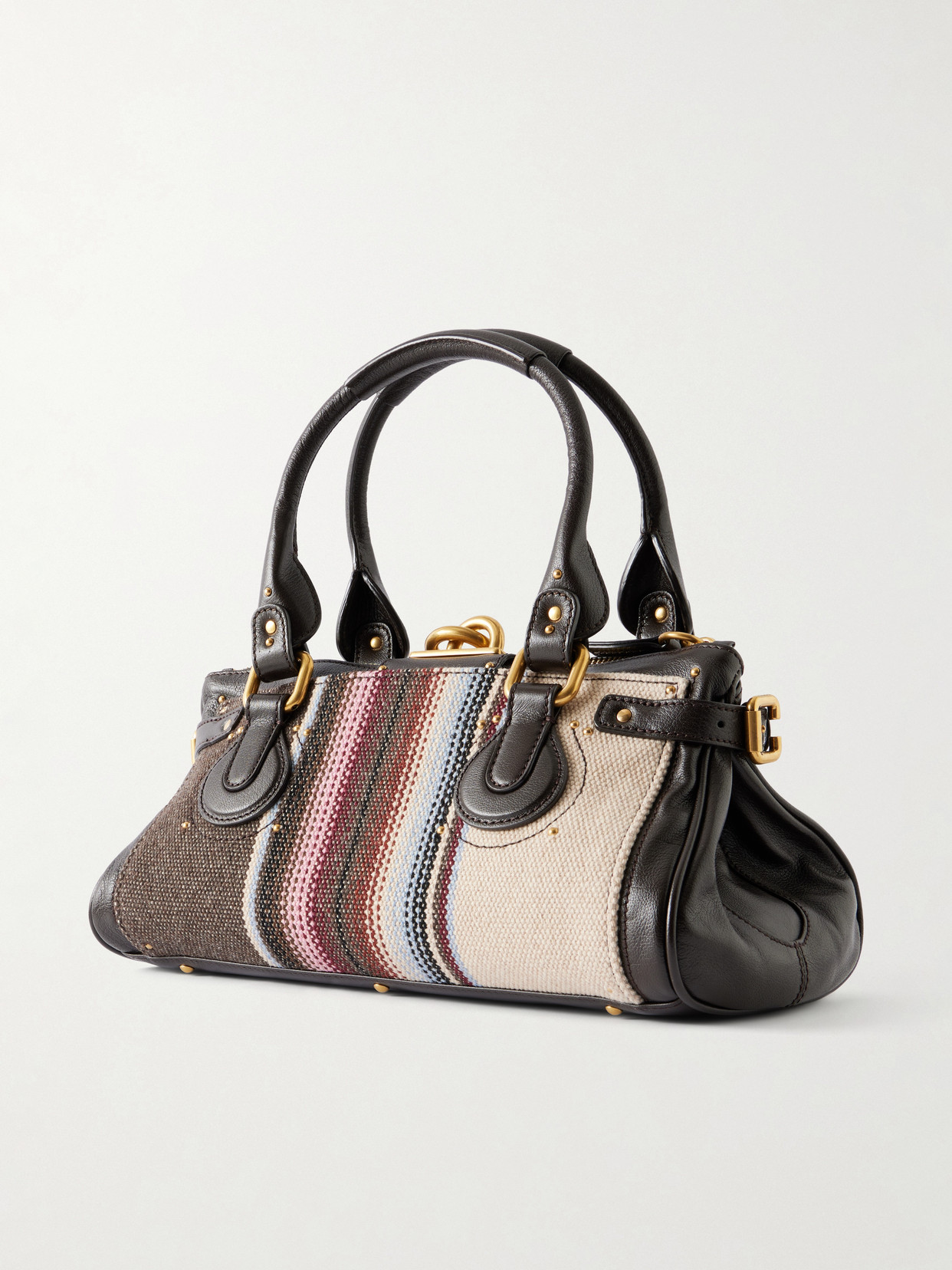 Chloé - Paddington Leather-Trimmed Striped Tweed Shoulder Bag