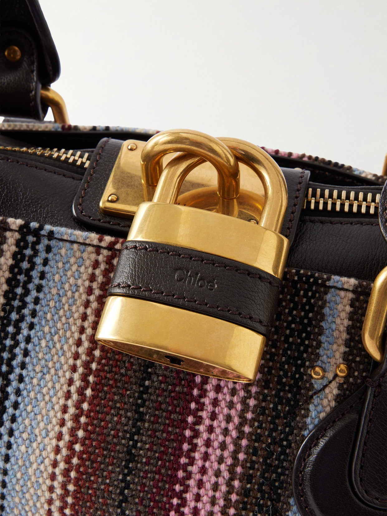 Chloé - Paddington Leather-Trimmed Striped Tweed Shoulder Bag