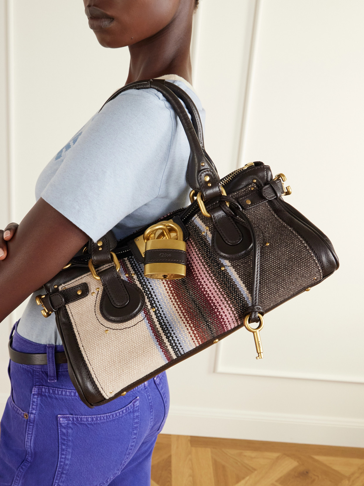 Chloé - Paddington Leather-Trimmed Striped Tweed Shoulder Bag