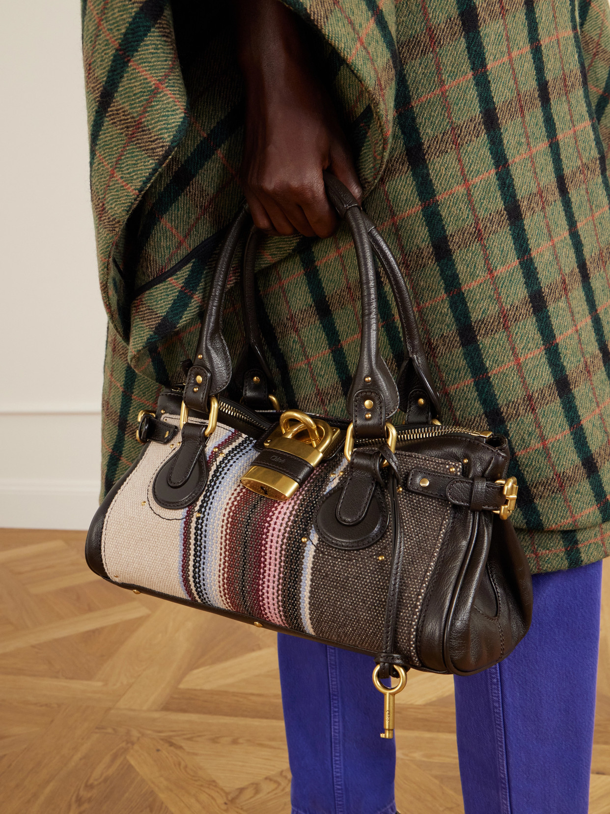 Chloé - Paddington Leather-Trimmed Striped Tweed Shoulder Bag