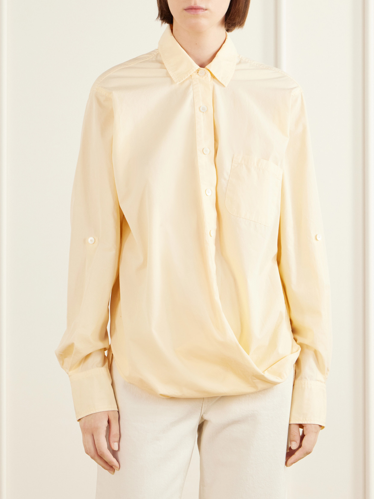 Asymmetric Twisted Cotton-Voile Shirt