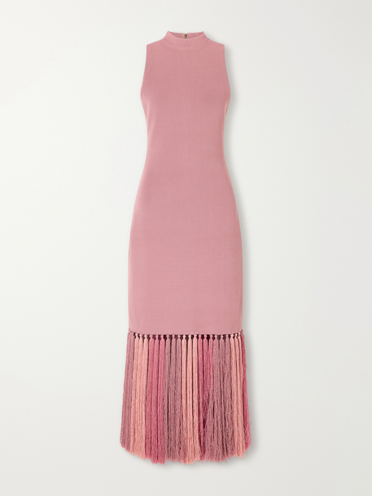 Aje Sofyr Fringe-trimmed Knit Midi Dress In Pink