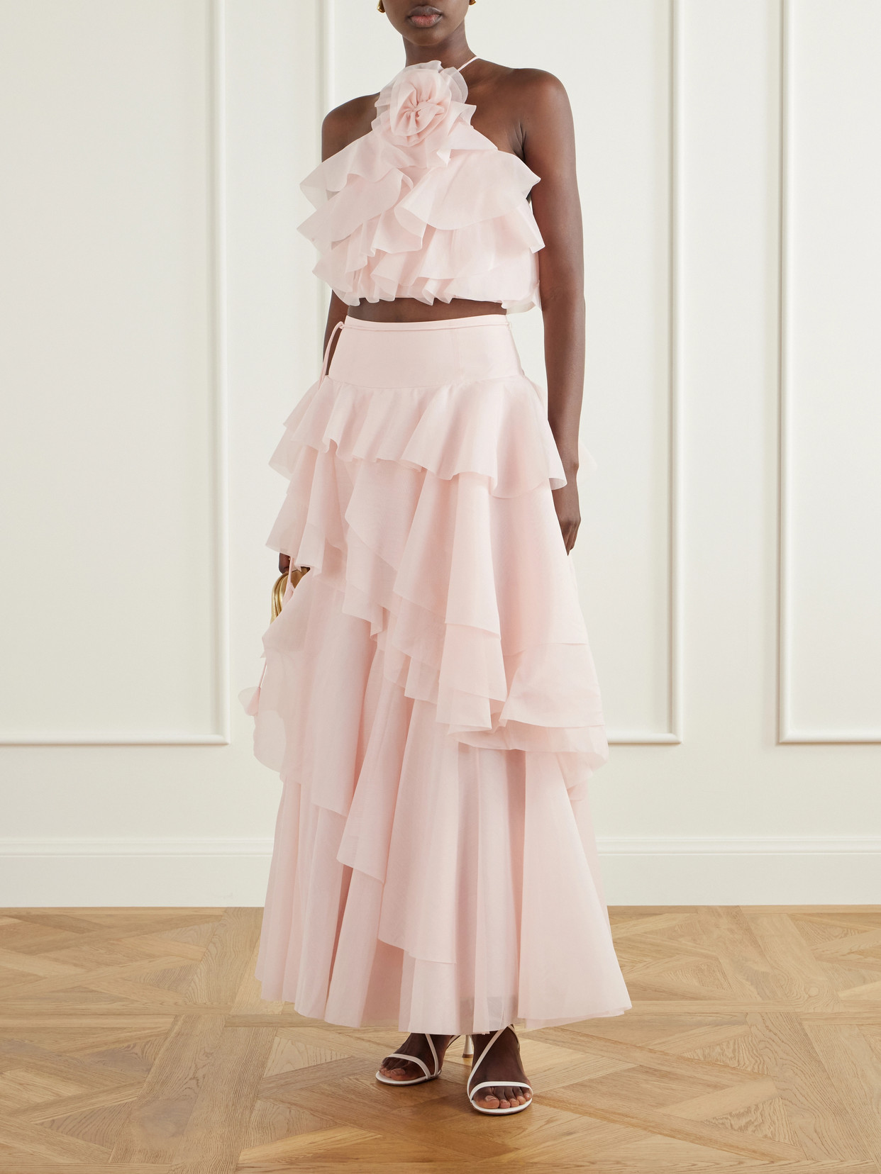 Villa Ruffled Flower-Detailed Organza Tank