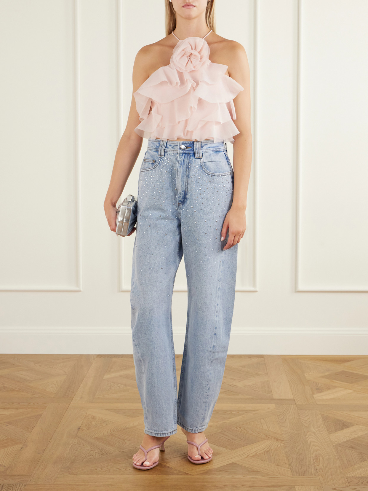 Villa Ruffled Flower-Detailed Organza Tank