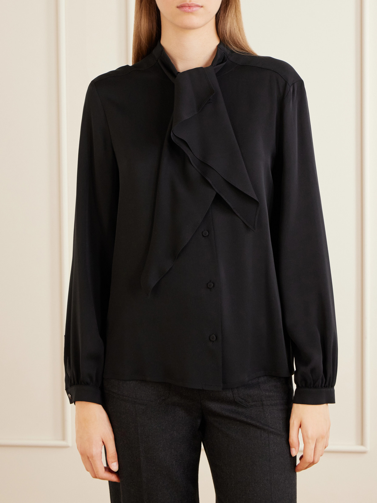 Leccio Bow-Detail Silk-Crepon Blouse