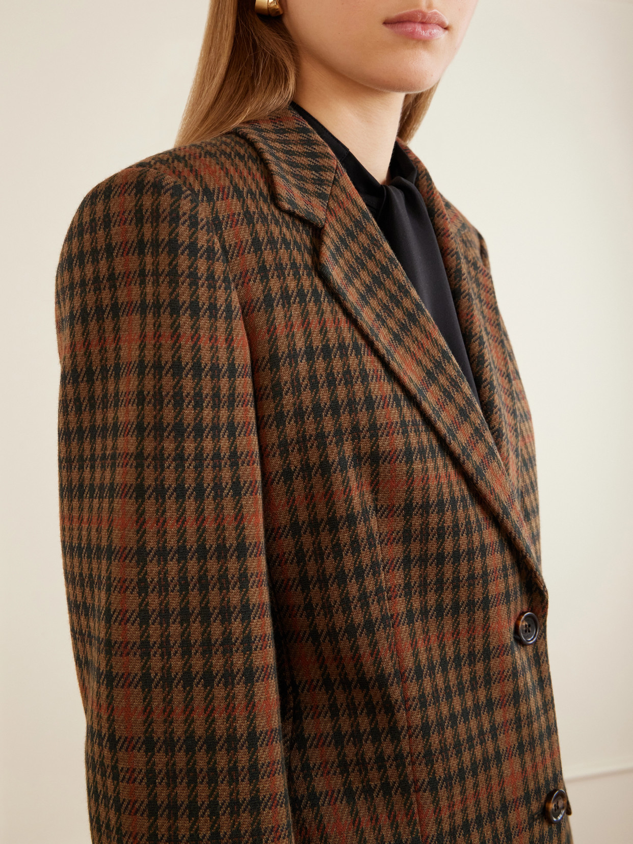 Max Mara Mxmgalgosce Houndstooth Wool And Cotton-blend Blazer In Brown