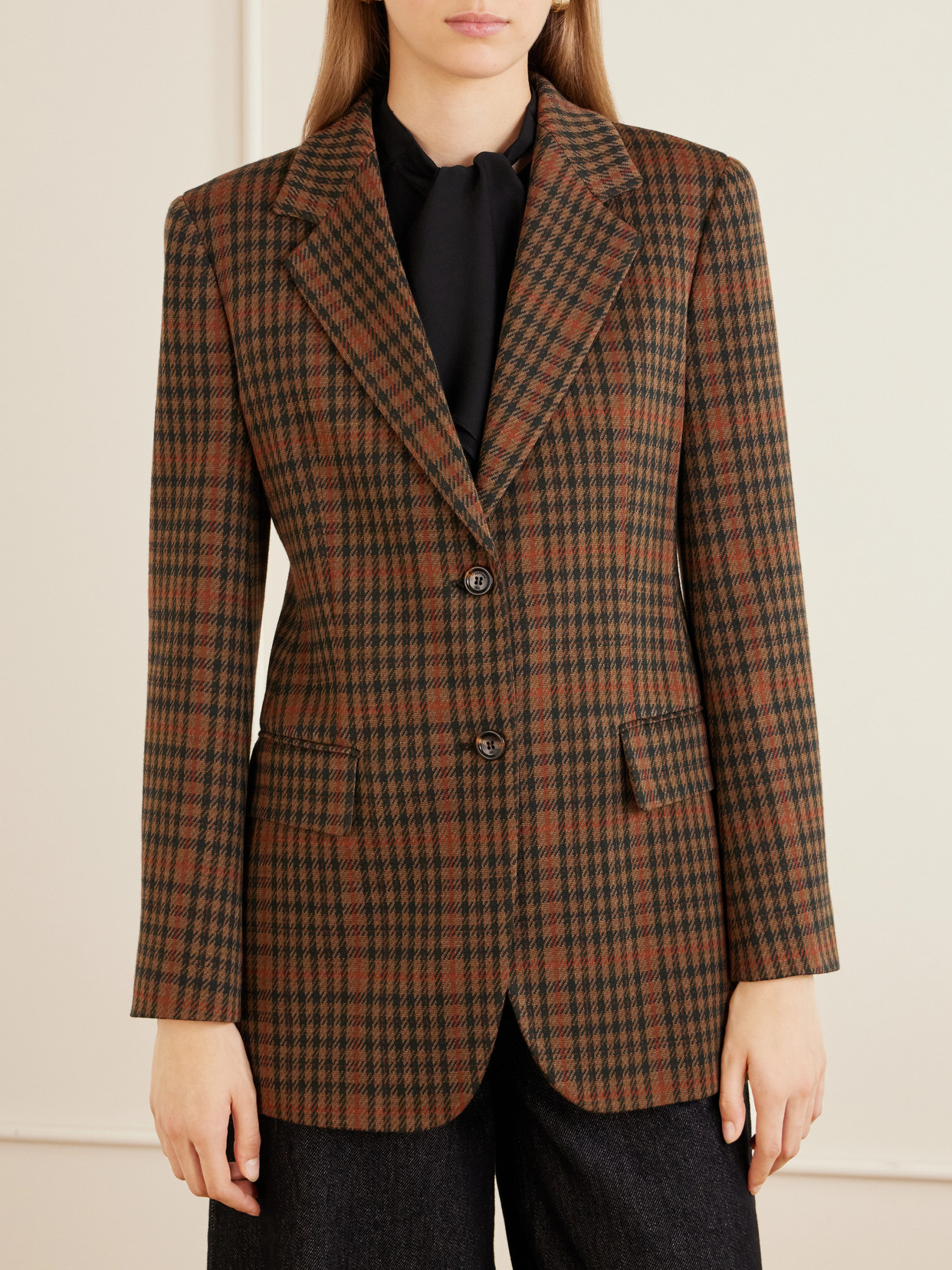 Max Mara Mxmgalgosce Houndstooth Wool And Cotton-blend Blazer In Brown