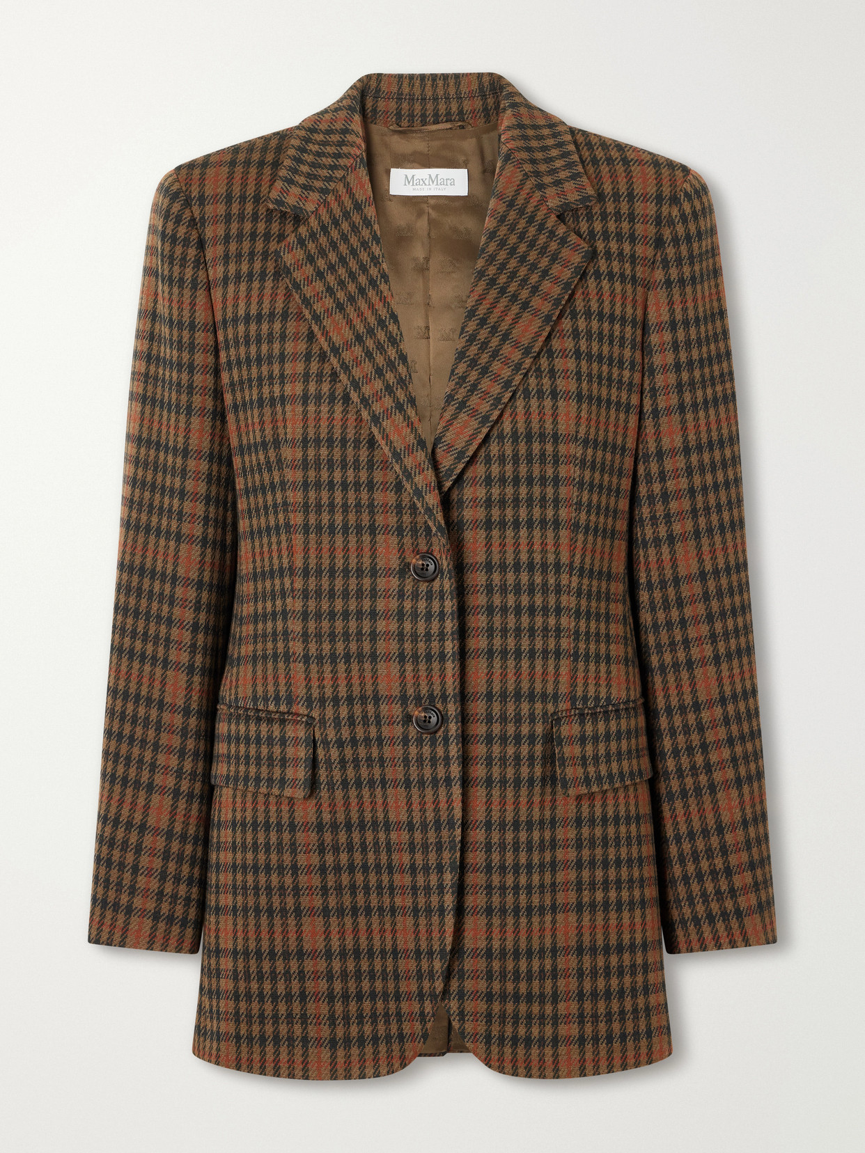 Max Mara Mxmgalgosce Houndstooth Wool And Cotton-blend Blazer In Brown