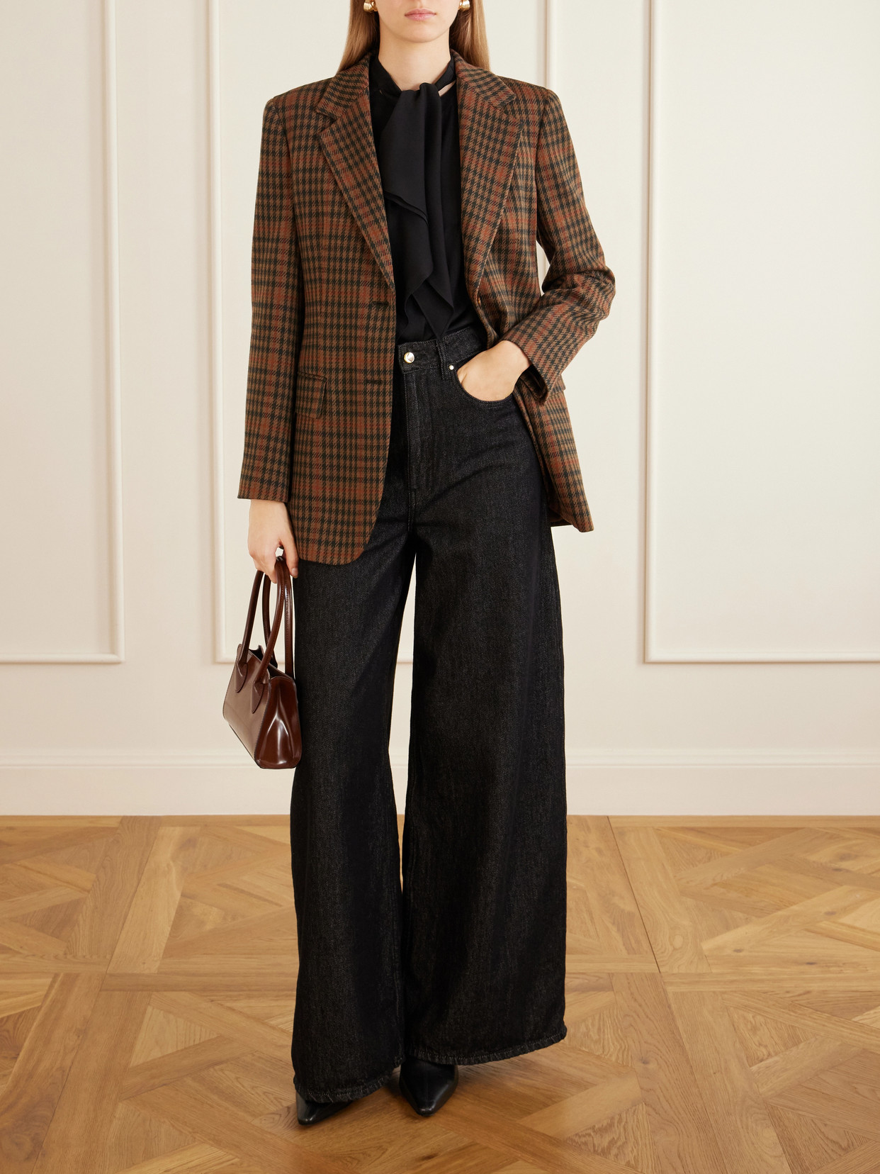 Max Mara Mxmgalgosce Houndstooth Wool And Cotton-blend Blazer In Brown